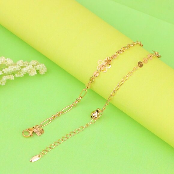 "Rose Gold Anklet with Flower, Smiley & Peace Charms, XPAL1175 - Picture 6 of 12